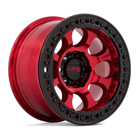 KMC KM237 RIOT BEADLOCK 17x9 ET-12 6x139.7 Candy Red w/ Satin Black Ring