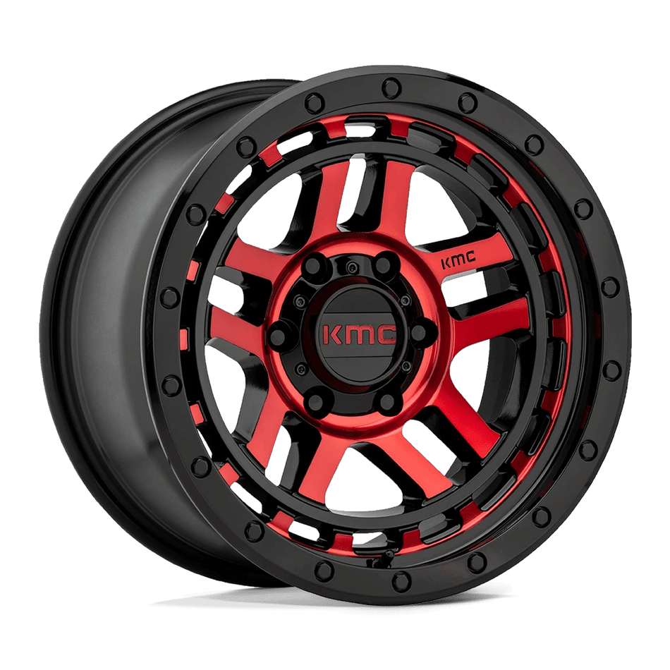 KMC KM540 RECON 17x9 ET-12 5x127 Gloss Black Machined w/ Red Tint