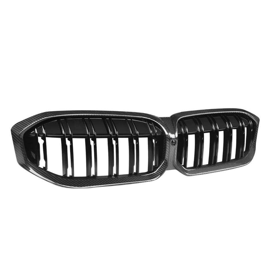 BMW 3 SERIES G20/G21 LCI 2022+ CARBON FIBRE DOUBLE SLAT GRILLE-Accessories-CT CARBON-CT Carbon - High-quality carbon fiber and gloss black aerodynamic parts for premium sports and luxury vehicles.