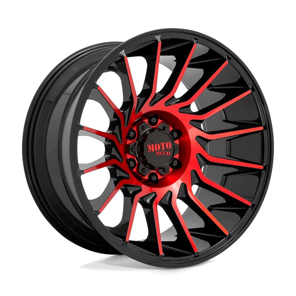 Moto Metal MO807 22x12 ET-44 5x127 Gloss Black Machined w/ Red Tint