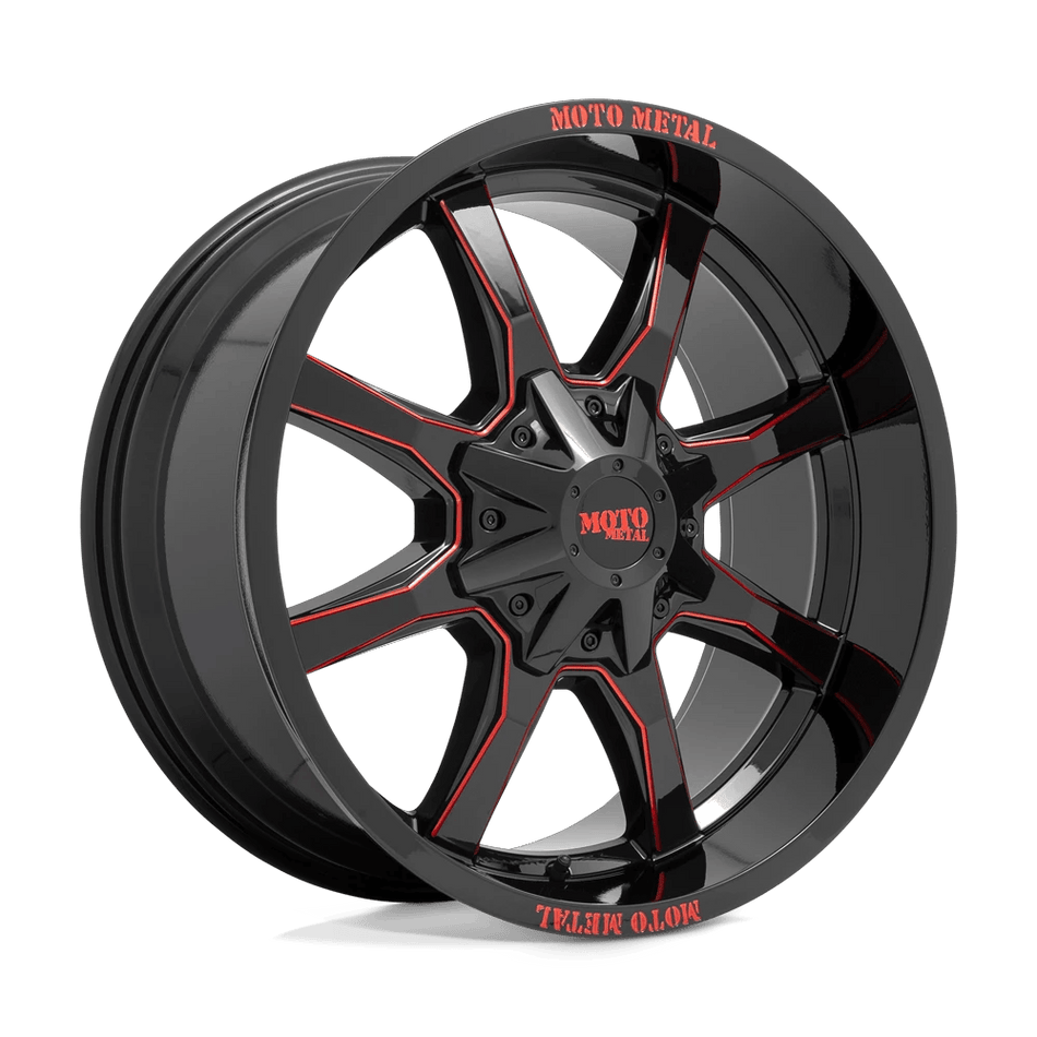 Moto Metal MO970 20x10 ET-18 8x165.1 Gloss Black Milled w/ Red Tint