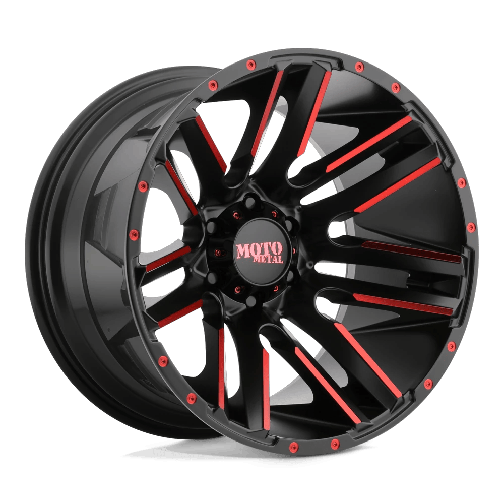 Moto Metal MO978 RAZOR 20x10 ET-24 8x170 Satin Black Machined w/ Red Clear Coat