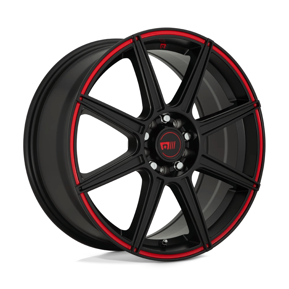 Motegi MR142 CS8 15x6.5 ET40 5x100/4.5 Satin Black w/ Red Stripe