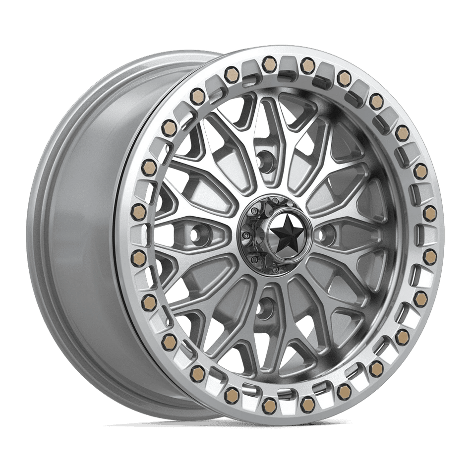 MSA Offroad Wheels MA53 BOLO UTV BEADLOCK 15x7 ET38 4x156 Gloss Silver w/ Machined Face