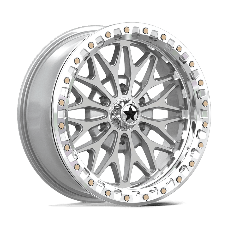 MSA Offroad Wheels MA53 BOLO UTV BEADLOCK 18x7 ET10 6x139.7 Gloss Silver w/ Machined Face