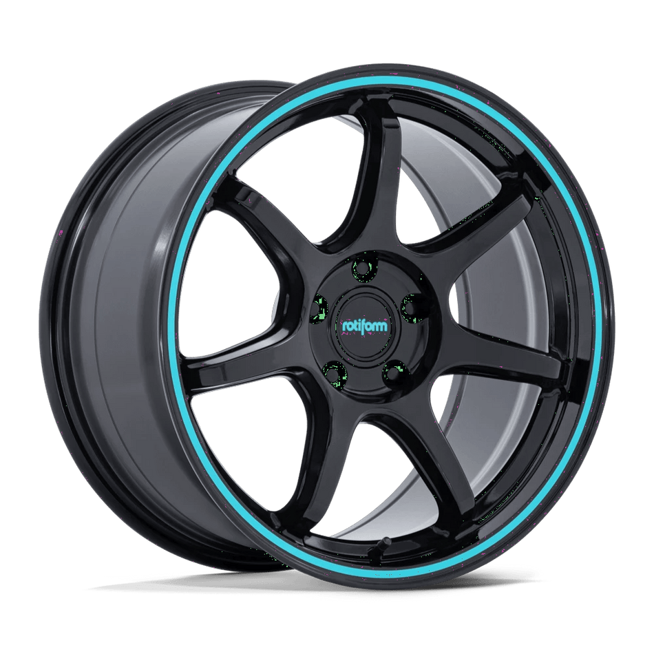 Rotiform RC208 BPU 18x8.5 ET35 5x114.3 Gloss Black w/ Teal Stripe