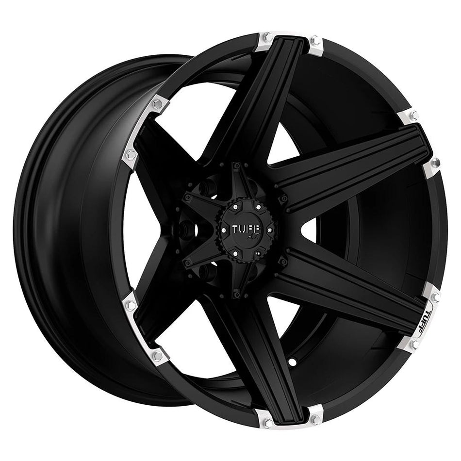 Tuff T12 20x12 ET-45 6x139.7 Satin Black w/ Brushed Inserts