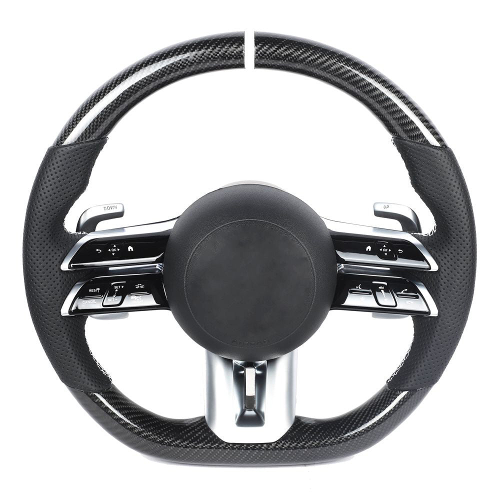 MERCEDES BENZ 2022+ AMG CARBON FIBRE / ALCANTARA CUSTOM STEERING WHEEL-Custom Steering Wheels-CT CARBON-CT Carbon - High-quality carbon fiber and gloss black aerodynamic parts for premium sports and luxury vehicles.