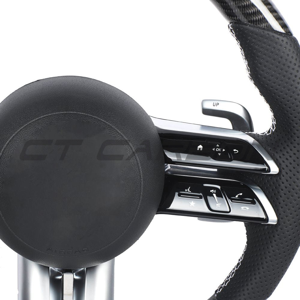 MERCEDES BENZ 2022+ AMG CARBON FIBRE / ALCANTARA CUSTOM STEERING WHEEL-Custom Steering Wheels-CT CARBON-CT Carbon - High-quality carbon fiber and gloss black aerodynamic parts for premium sports and luxury vehicles.