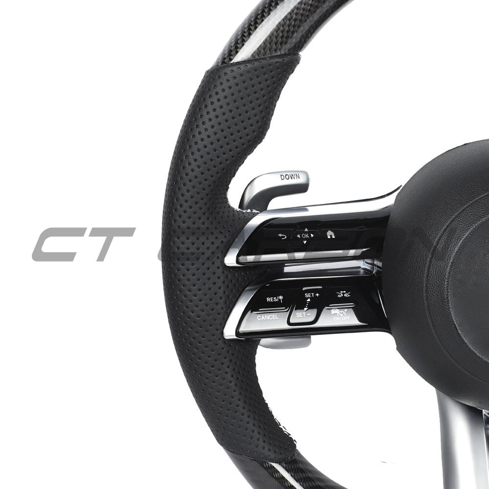 MERCEDES BENZ 2022+ AMG CARBON FIBRE / ALCANTARA CUSTOM STEERING WHEEL-Custom Steering Wheels-CT CARBON-CT Carbon - High-quality carbon fiber and gloss black aerodynamic parts for premium sports and luxury vehicles.