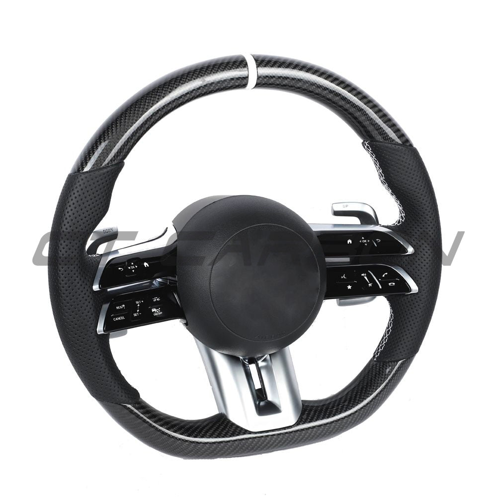 MERCEDES BENZ 2022+ AMG CARBON FIBRE / ALCANTARA CUSTOM STEERING WHEEL-Custom Steering Wheels-CT CARBON-CT Carbon - High-quality carbon fiber and gloss black aerodynamic parts for premium sports and luxury vehicles.