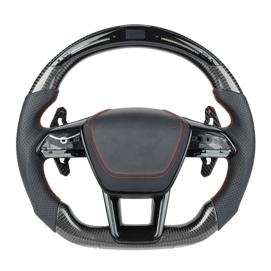 AUDI A6/S6/RS6 & A7/S7/RS7 C8 CARBON FIBRE / LEATHER LED FLAT BOTTOM CUSTOM STEERING WHEEL