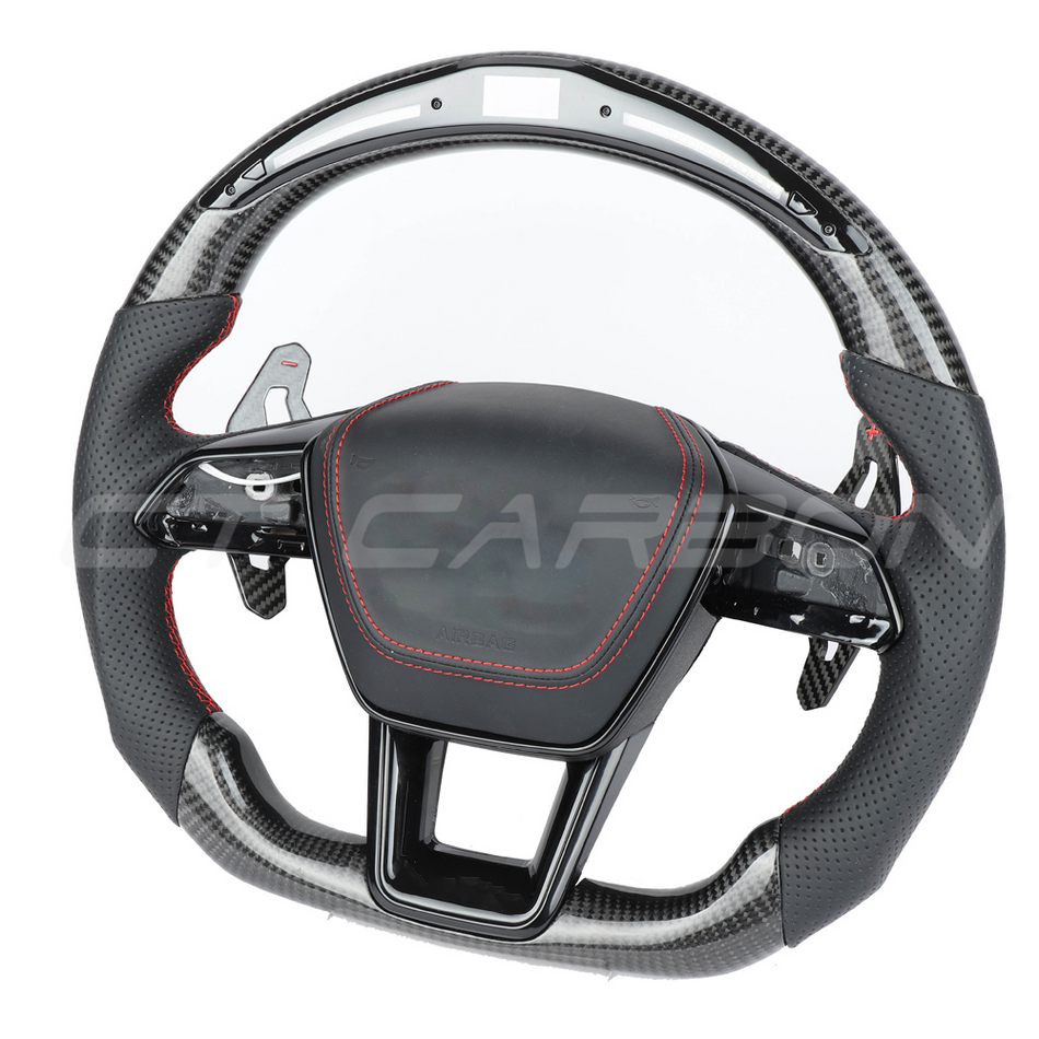 AUDI A6/S6/RS6 & A7/S7/RS7 C8 CARBON FIBRE / LEATHER LED FLAT BOTTOM CUSTOM STEERING WHEEL