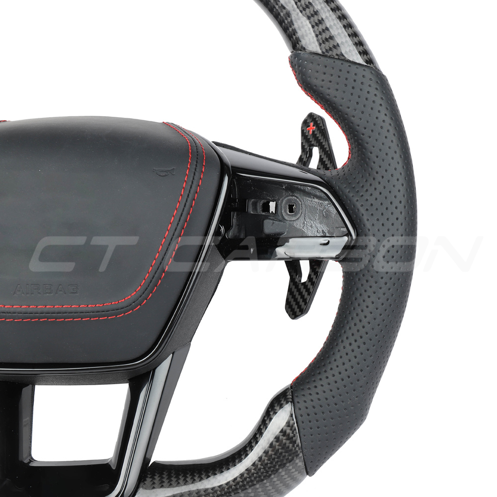 AUDI A6/S6/RS6 & A7/S7/RS7 C8 CARBON FIBRE / LEATHER LED FLAT BOTTOM CUSTOM STEERING WHEEL