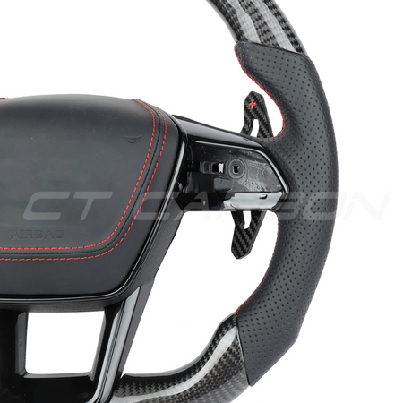 AUDI A6/S6/RS6 & A7/S7/RS7 C8 CARBON FIBRE / LEATHER LED FLAT BOTTOM CUSTOM STEERING WHEEL