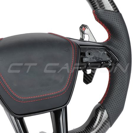 AUDI A6/S6/RS6 & A7/S7/RS7 C8 CARBON FIBRE / LEATHER LED FLAT BOTTOM CUSTOM STEERING WHEEL