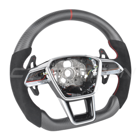 AUDI A6/S6/RS6 & A7/S7/RS7 C8 CARBON FIBRE / ALCANTARA FLAT BOTTOM CUSTOM STEERING WHEEL