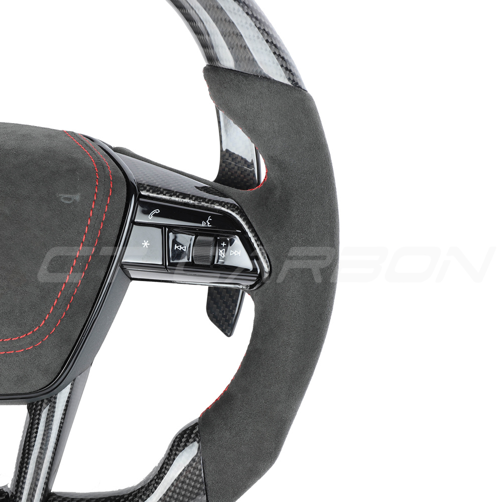 AUDI A6/S6/RS6 & A7/S7/RS7 C8 CARBON FIBRE / ALCANTARA GLOSS BLACK FLAT BOTTOM CUSTOM STEERING WHEEL