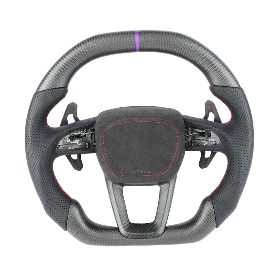 AUDI A6/S6/RS6 & A7/S7/RS7 C8 CARBON FIBRE / LEATHER FLAT TOP AND BOTTOM CUSTOM STEERING WHEEL