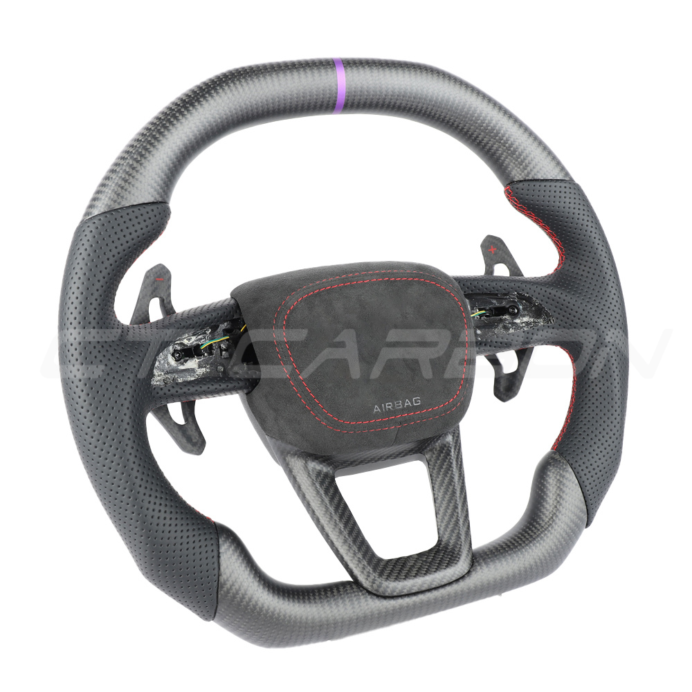 AUDI A6/S6/RS6 & A7/S7/RS7 C8 CARBON FIBRE / LEATHER FLAT TOP AND BOTTOM CUSTOM STEERING WHEEL