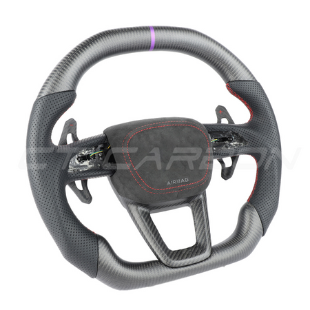 AUDI A6/S6/RS6 & A7/S7/RS7 C8 CARBON FIBRE / LEATHER FLAT TOP AND BOTTOM CUSTOM STEERING WHEEL