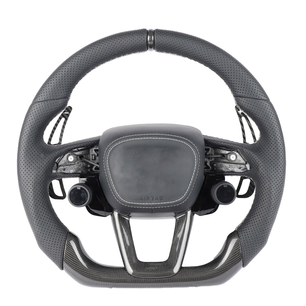 AUDI A6/S6/RS6 & A7/S7/RS7 C8 PERFORATED LEATHER / CARBON FIBRE FLAT BOTTOM CUSTOM STEERING WHEEL