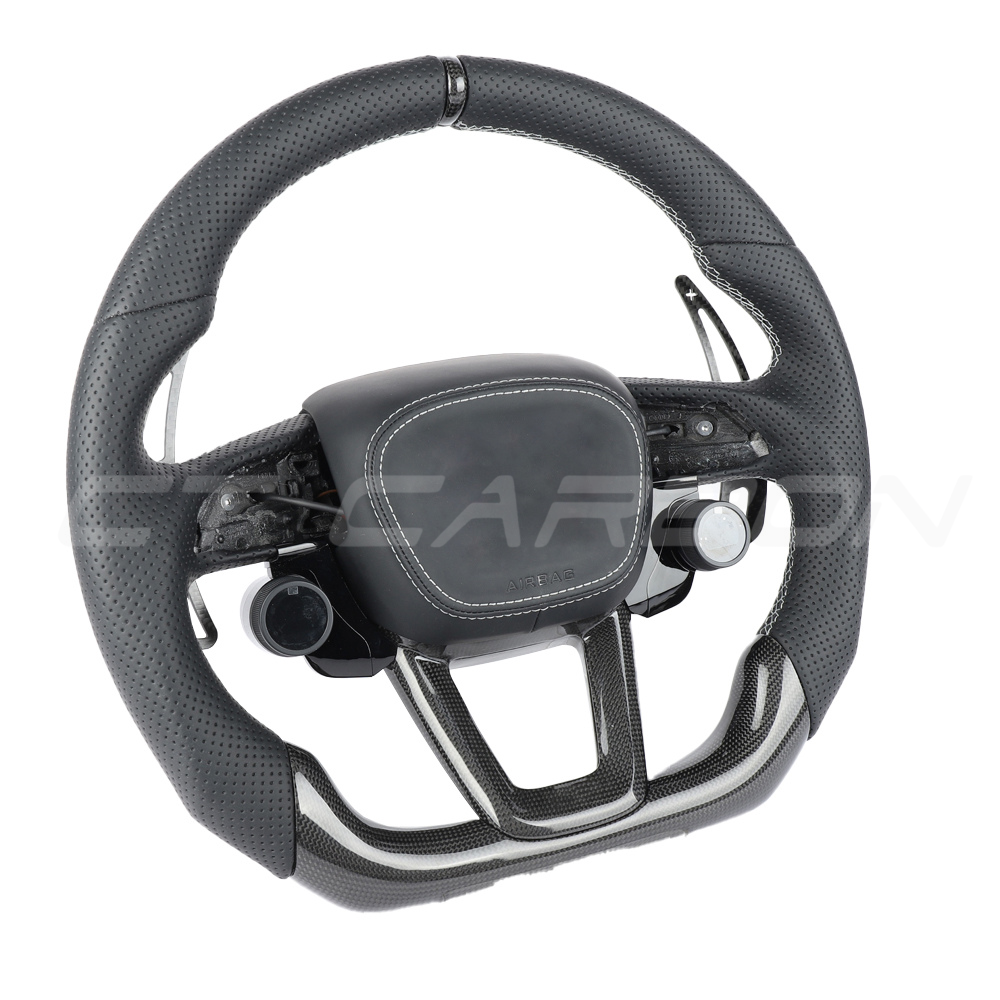 AUDI A6/S6/RS6 & A7/S7/RS7 C8 PERFORATED LEATHER / CARBON FIBRE FLAT BOTTOM CUSTOM STEERING WHEEL