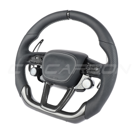 AUDI A6/S6/RS6 & A7/S7/RS7 C8 PERFORATED LEATHER / CARBON FIBRE FLAT BOTTOM CUSTOM STEERING WHEEL