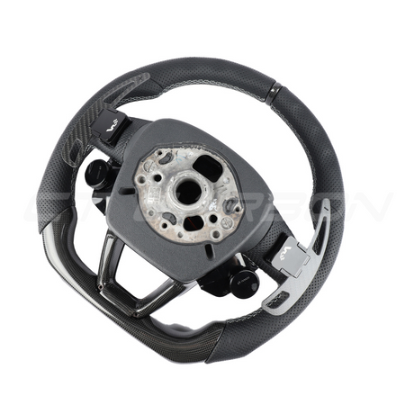 AUDI A6/S6/RS6 & A7/S7/RS7 C8 PERFORATED LEATHER / CARBON FIBRE FLAT BOTTOM CUSTOM STEERING WHEEL