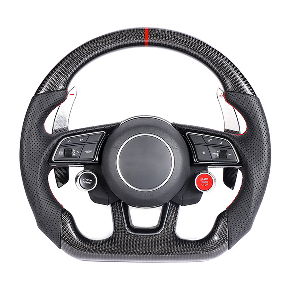 AUDI B9 & 8V 2016-2024 CARBON FIBRE / LEATHER FLAT BOTTOM CUSTOM STEERING WHEEL