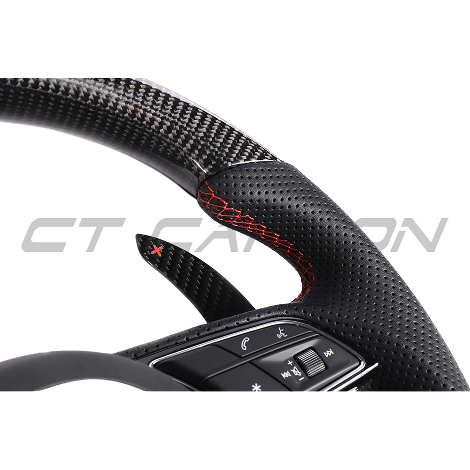 AUDI B9 & 8V 2016-2024 CARBON FIBRE / LEATHER FLAT BOTTOM CUSTOM STEERING WHEEL