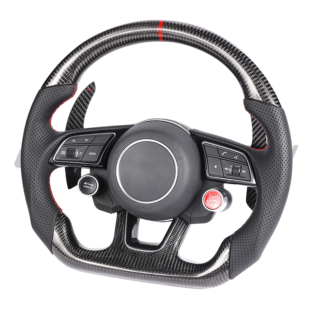 AUDI B9 & 8V 2016-2024 CARBON FIBRE / LEATHER FLAT BOTTOM CUSTOM STEERING WHEEL