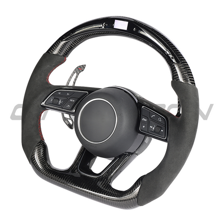 AUDI B9 & 8V 2016-2024 CARBON FIBRE / ALCANTARA LED FLAT BOTTOM CUSTOM STEERING WHEEL