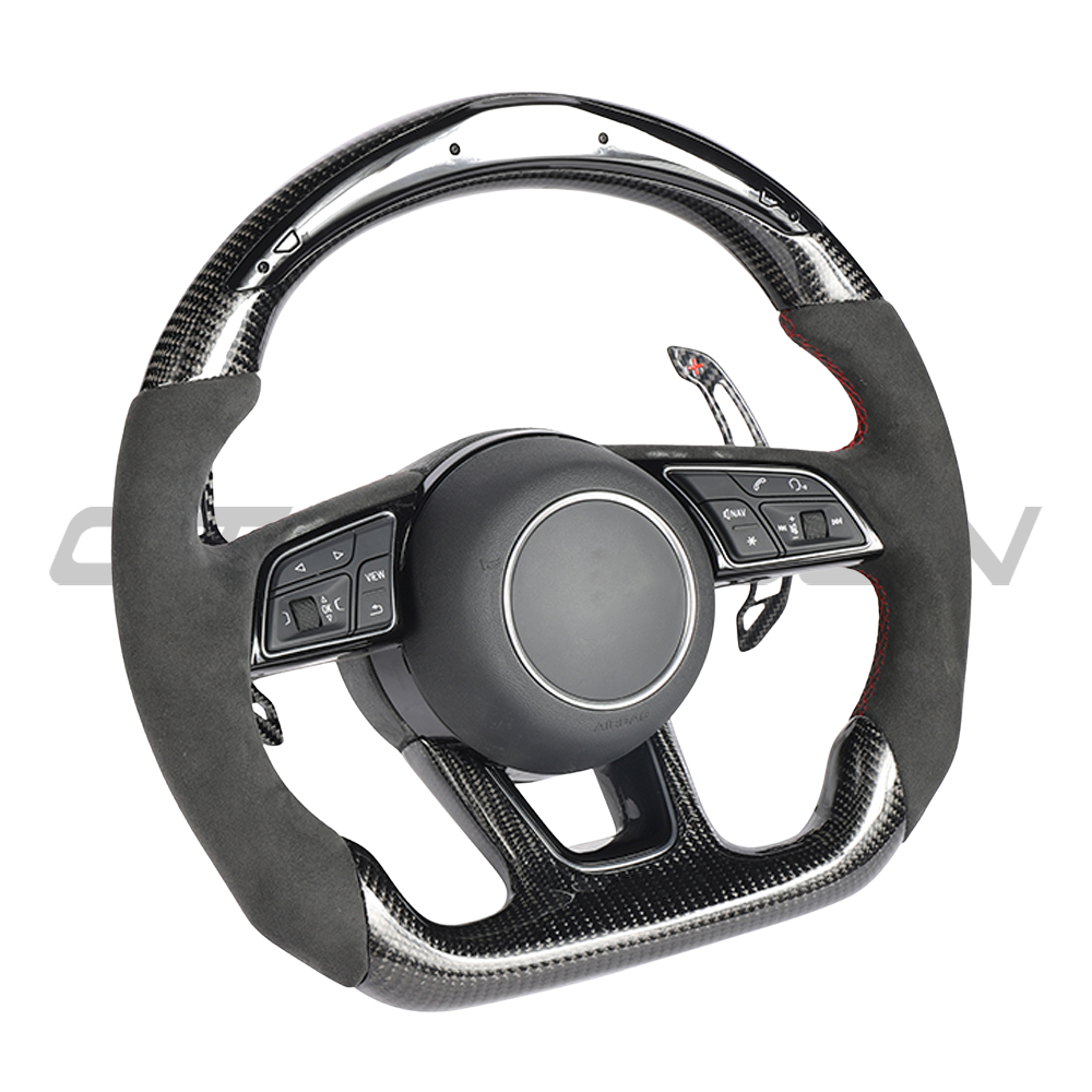 AUDI B9 & 8V 2016-2024 CARBON FIBRE / ALCANTARA LED FLAT BOTTOM CUSTOM STEERING WHEEL