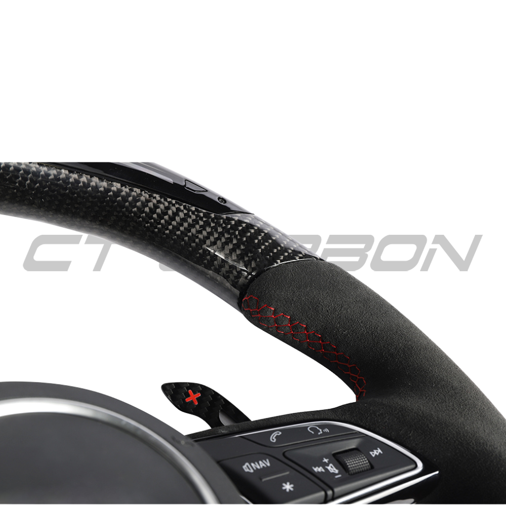 AUDI B9 & 8V 2016-2024 CARBON FIBRE / ALCANTARA LED FLAT BOTTOM CUSTOM STEERING WHEEL