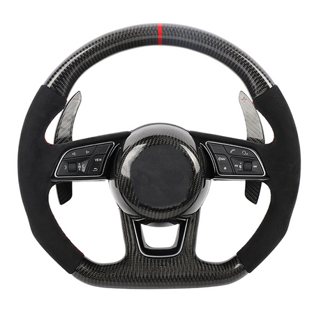 AUDI B9 CARBON FIBRE / ALCANTARA FLAT BOTTOM CUSTOM STEERING WHEEL