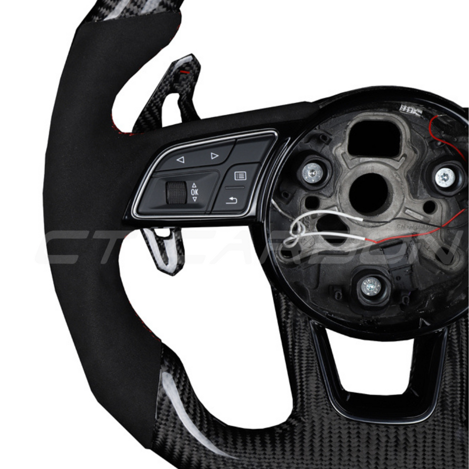 AUDI B9 CARBON FIBRE / ALCANTARA LED FLAT BOTTOM CUSTOM STEERING WHEEL