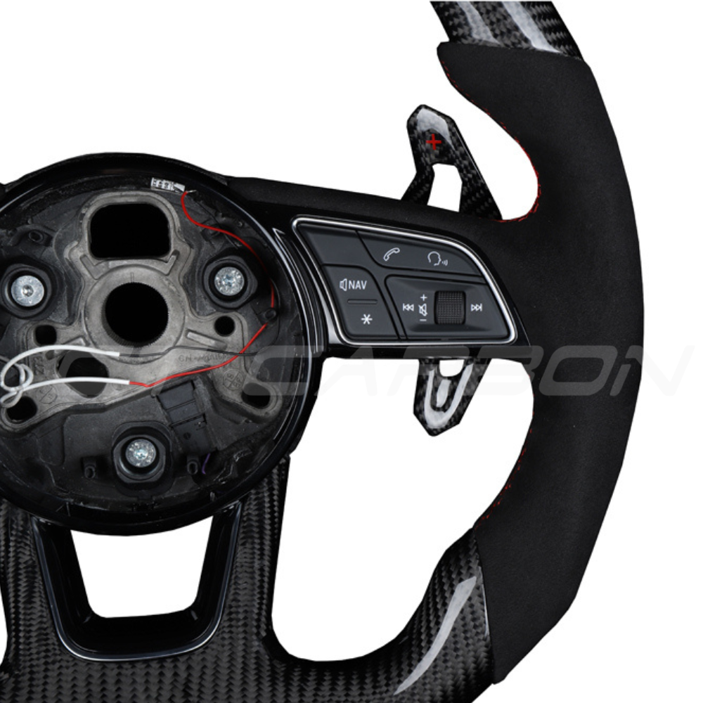 AUDI B9 CARBON FIBRE / ALCANTARA LED FLAT BOTTOM CUSTOM STEERING WHEEL