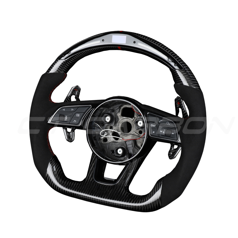 AUDI B9 CARBON FIBRE / ALCANTARA LED FLAT BOTTOM CUSTOM STEERING WHEEL