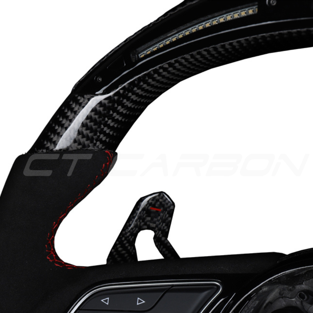 AUDI B9 CARBON FIBRE / ALCANTARA LED FLAT BOTTOM CUSTOM STEERING WHEEL