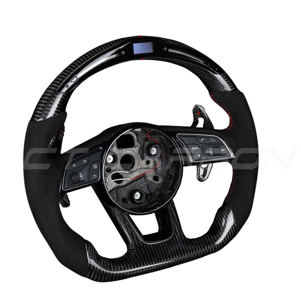 AUDI B9 CARBON FIBRE / ALCANTARA LED FLAT BOTTOM CUSTOM STEERING WHEEL