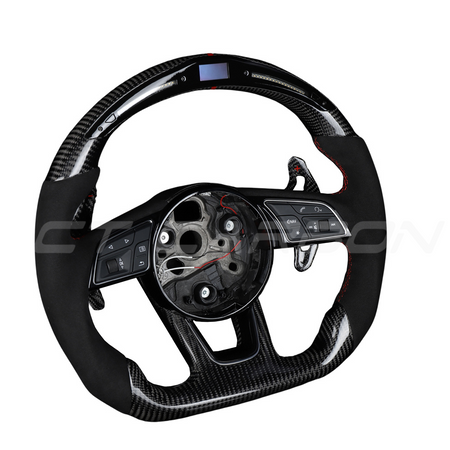AUDI B9 CARBON FIBRE / ALCANTARA LED FLAT BOTTOM CUSTOM STEERING WHEEL