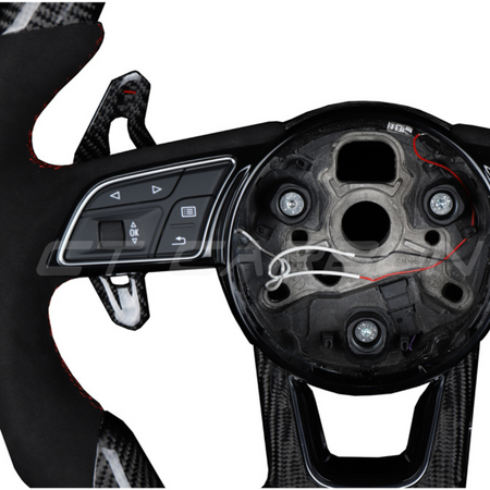 AUDI B9 CARBON FIBRE / ALCANTARA LED FLAT BOTTOM CUSTOM STEERING WHEEL