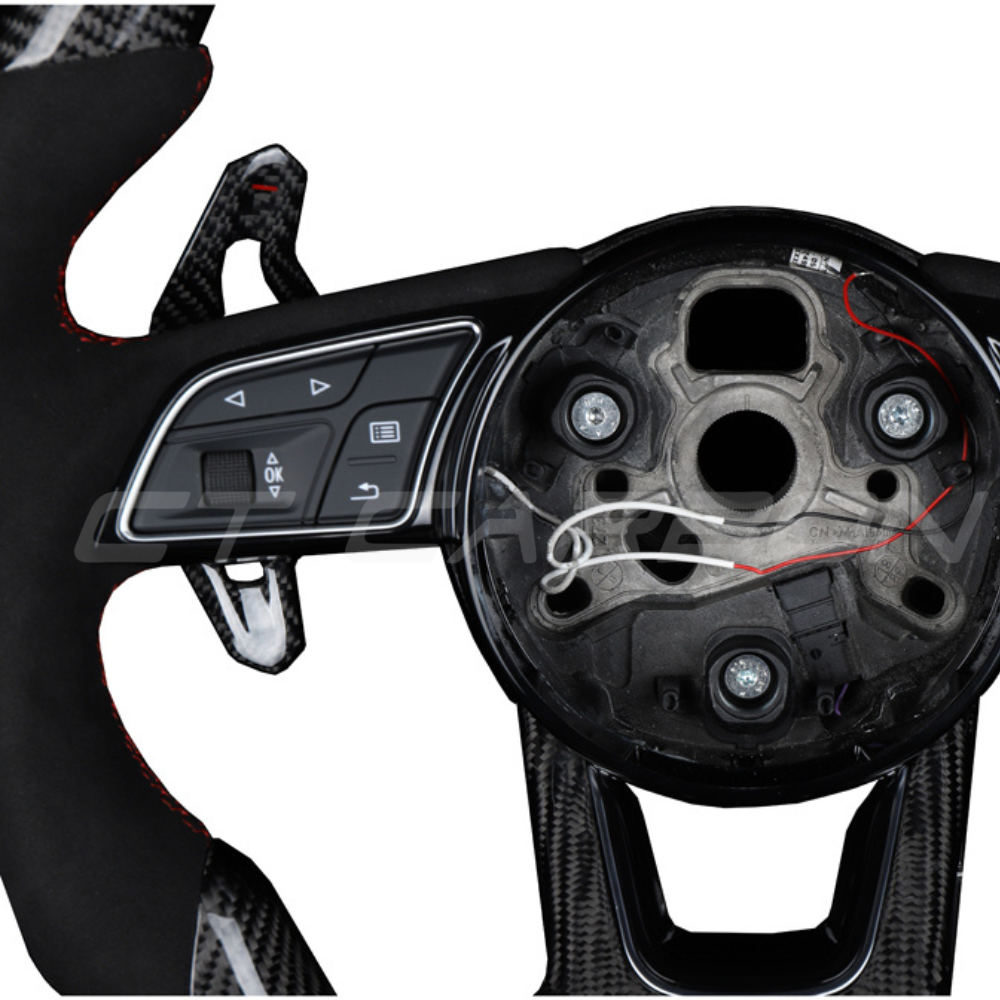 AUDI B9 CARBON FIBRE / ALCANTARA LED FLAT BOTTOM CUSTOM STEERING WHEEL