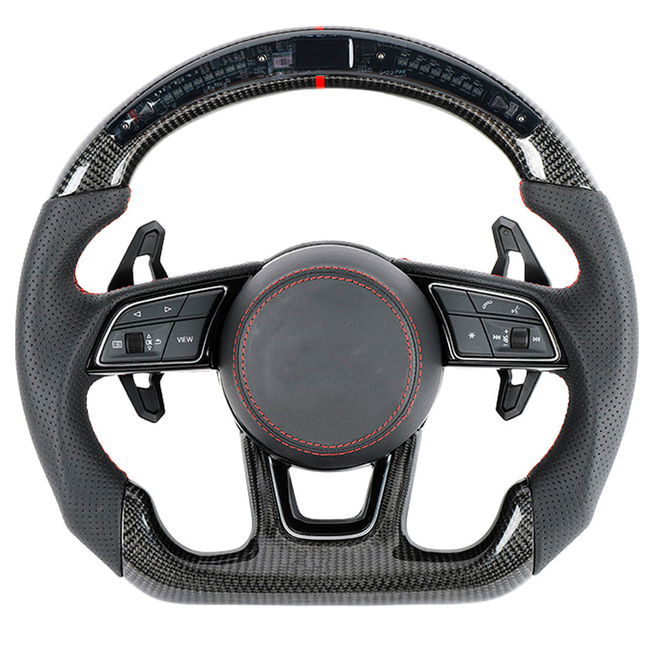 AUDI B9 CARBON FIBRE / LEATHER LED FLAT BOTTOM CUSTOM STEERING WHEEL