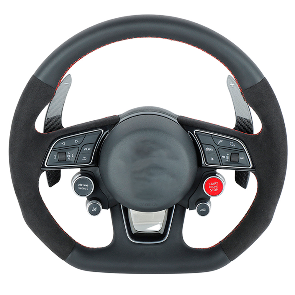 AUDI B9 LEATHER / ALCANTARA FLAT BOTTOM CUSTOM STEERING WHEEL