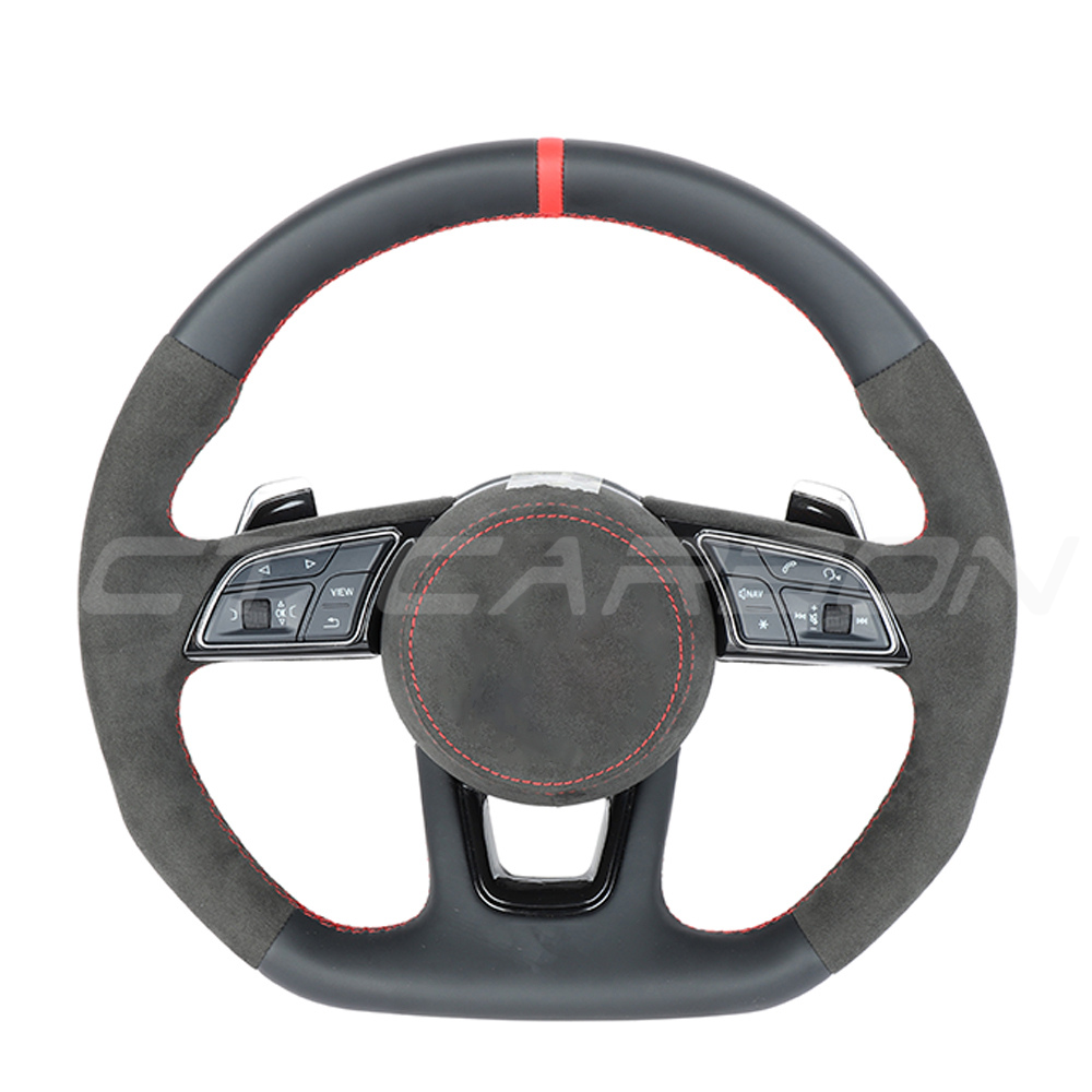 AUDI B9 LEATHER / ALCANTARA FLAT BOTTOM CUSTOM STEERING WHEEL