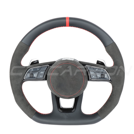 AUDI B9 LEATHER / ALCANTARA FLAT BOTTOM CUSTOM STEERING WHEEL