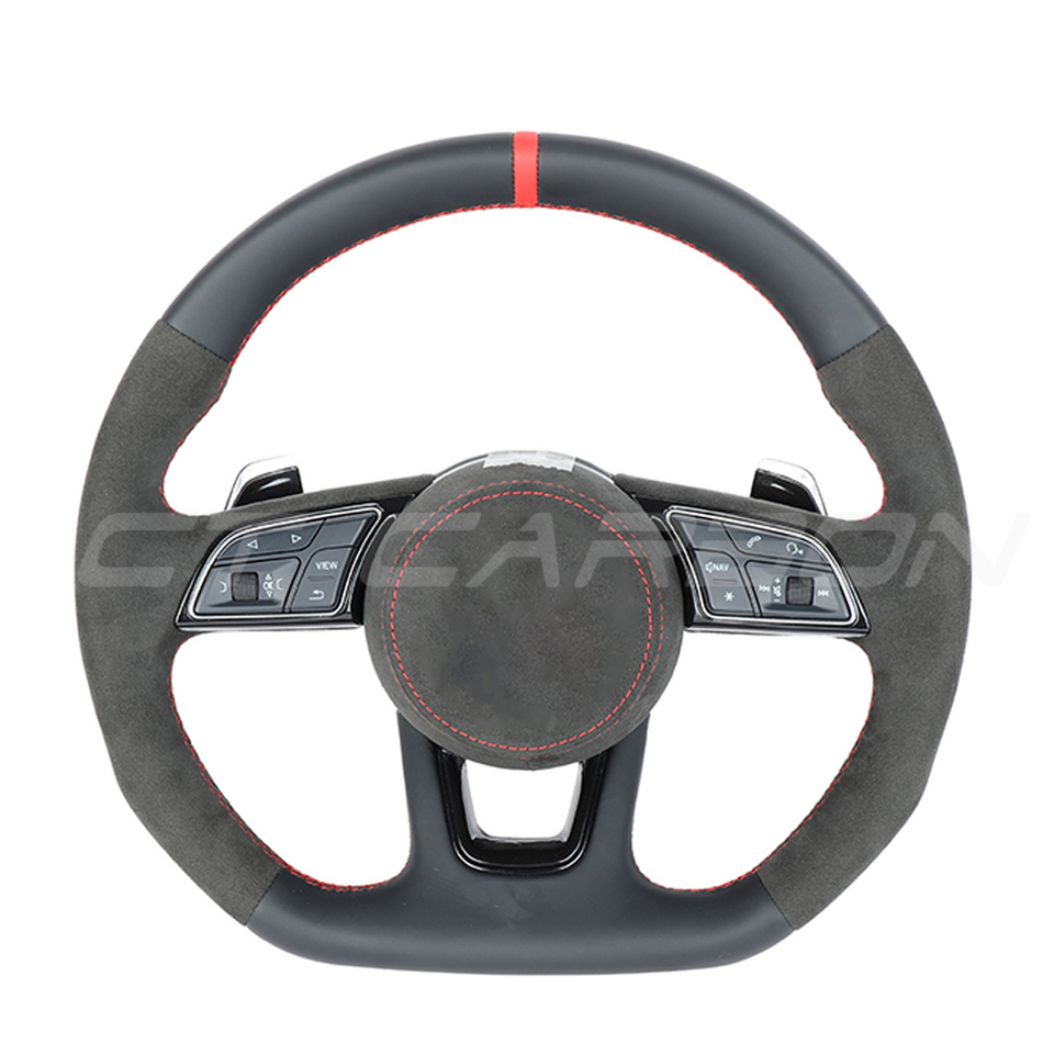 AUDI B9 LEATHER / ALCANTARA FLAT BOTTOM CUSTOM STEERING WHEEL