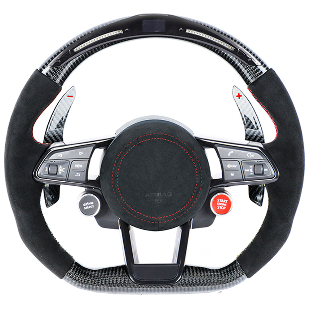 AUDI R8/TT CARBON FIBRE / ALCANTARA LED FLAT BOTTOM CUSTOM STEERING WHEEL